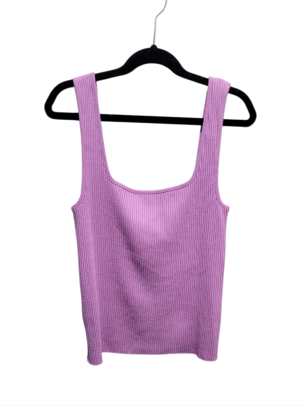 Vince Lavender Ribbed Square Neck Tank Top Medium Minimalist Stretch Knit
